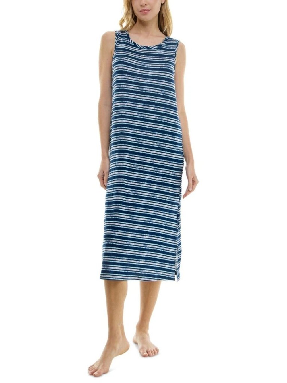 Roudelain Women's S Midi Sleeveless Nightgown Buttery Soft Quartz Stripe NEW $48